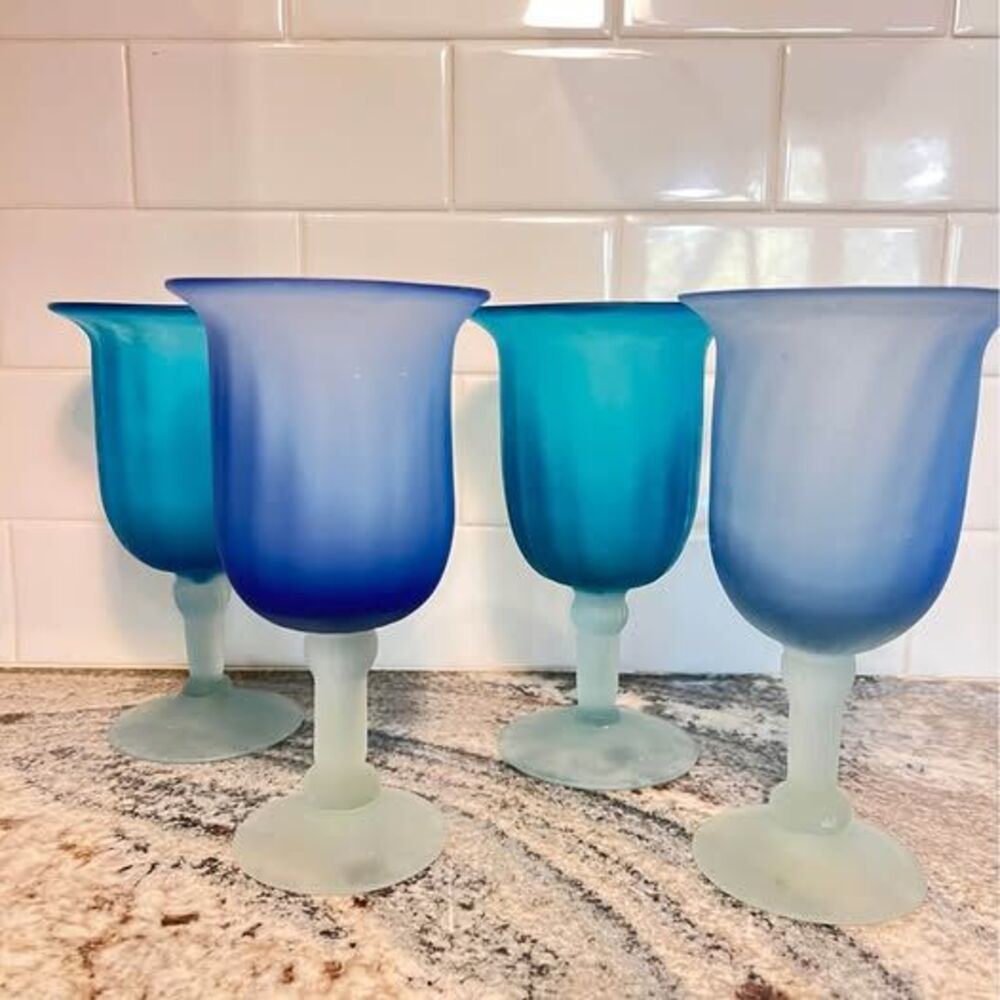 4 Frosted Handblown Glasses